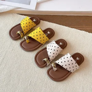 Ins Popular Korean Style Summer Children’s Shoes Polka Dot Pattern Roman Flat Slippers for Baby Girl
