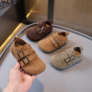 JHT Children’s Retro Shoes Boys’ Soft Sole Loafers Girls’ Fashion Small Leather Shoes Baby Scuff Shoes