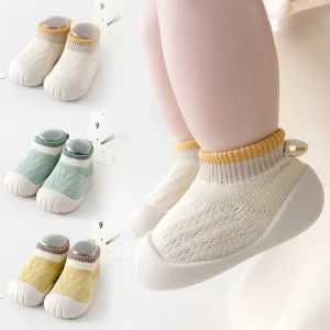 JHT New Baby Toddler Shoes Socks Cute Soft Mesh Upper Ankle Striped Breathable Non slip 0 3 Years Old Infants Toddlers
