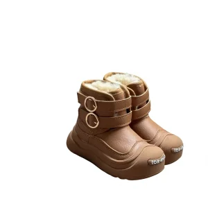 Kai Kou Xiao Children’s Thickened Warm Snow Boots Winter New Style Boys Girls Velcro Strap Non Slip Ankle Boots