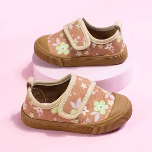 Khaki Petal Design Kids Sports Shoes Soft Sole Breathable Unisex Sneakers Comfortable Back to School Gift Shoes