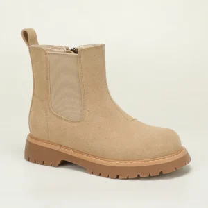 Khaki Suede Elastic Kids Chelsea Ankle Boots Side Zipper Lug Thick Sole Anti slip Fall Winter Boys Girls Outdoor Casual Boots