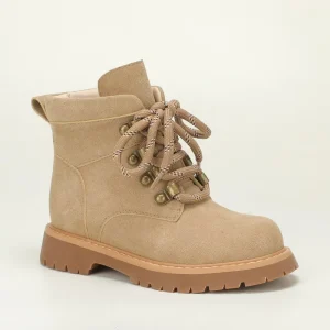 Khaki Suede Lace up Kids Martin Boots Side Zipper Lug Sole Anti slip Fall Winter Boys Girls Outdoor Work Ankle Boots