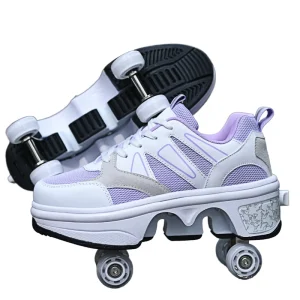 Kick Roller Skate Shoes 4 Wheels for Adults Children Outdoor Season TPR EVA Rubber Mesh PU Insole for Boys Girls Shoes