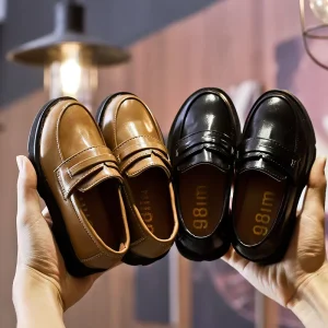 Kid Boys Causa Leather British Style Single Layer Loafers for Kids Boys Formal Occasions With Shallow Shoes Party Shoes for Boys