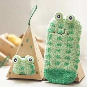 Kid Cute Animal Christmas Socks Gift Funny Non Slip Soft Fuzzy Thick Slipper Socks Gift with Box Packaging