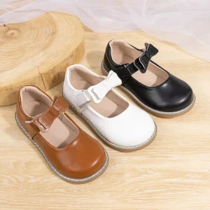 Kid Girl Mary Jane Flats with Bowknot Soft Sole Holiday Shoes PU Upper Breathable Lightweight Anti Slip