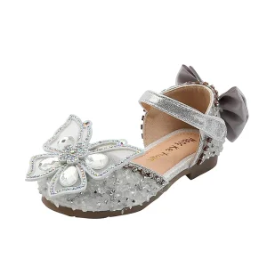 Kid Girls Glitter Flats Adorable Dress Shoes Princess butterfly Rhinestone Shoes Designer Baby Sandals