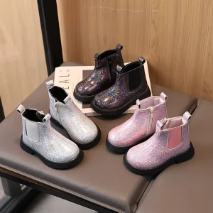 Kid Outdoor New Fashion Trend Boots Girl Side Design Non Slip Short Boots Soft Soled Thick Bottom Special Shining Children Boots