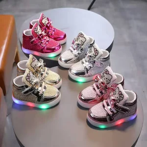 Kid Shoes Girls Princess Sneakers Breathable Light Slip On Children’s Casual Shoes Anti Slip Rubber Bottom With Colored Lights