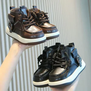 Kid Short Boots Girl British Style Child Shoe Ankle PU Boy Boot Spring and Autumn Waterproof