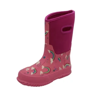 Kid Warm Neoprene Muck Rain Boots Waterproof Children with Easy Handle Rubber Rain Boots Outdoor Footwear