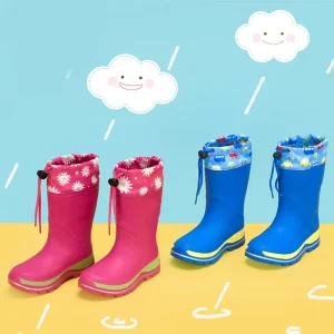 Kid Winter Waterproof Rubber Rain Boots with Adjustable Collar