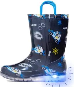 Kids 100% Waterproof Light up PVC Rain Boots With Easy on Handles