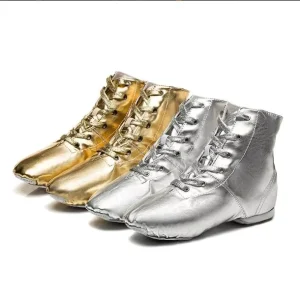 Kids Adult Shiny Gold Girls PU Leather Jazz Dance Shoes