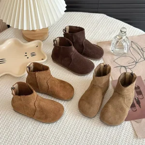 Kids Autumn Winter Boots Girls New Soft Short Boots Children Brown PU Shoes