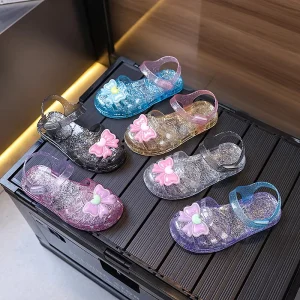 Kids Baby Girls Summer Flat Glitter Butterfly Princess Jelly Sandals Anti Slip Breathable Dress Shoes