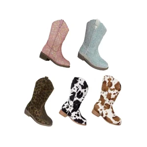 Kids Baby Snow Cowboy Boot Child Dress Shoes Oxford Girl Cow Print Boots