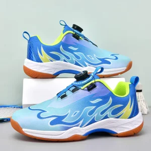 Kids Badminton Shoes Youth Lightweight Breathable Shock Absorption Rotary Buckle Table Tennis Shoes