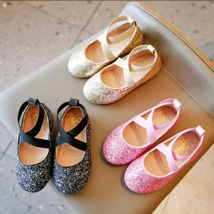 Kids Ballet Dance Shoes Sequins Boat Style Flats for Girls Button Closure Gymnastics Ballerina Shoes for Summer Spring Parties