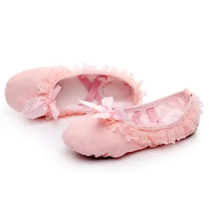 Kids Ballet Dance Training Children Ballet Performance Soft Sole Dance Shoes Infant Girls Lace Dance Slippers Soft Ballet Shoes
