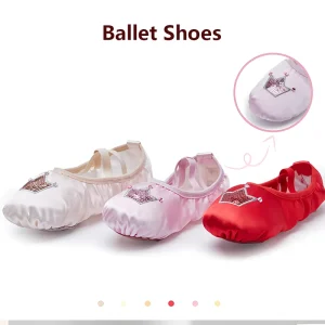 Kids Ballet Shoes Pink Embroidery Designs Canvas Breathable Durable Leather Sole Ballet Slippers