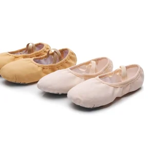 Kids Ballet Shoes Soft Flat Heel Latin Dance Stretch Canvas PU Insole Cotton Lining for Girls