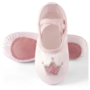 Kids Ballet Shoes pink Embroidery Designs Canvas Breathable Durable Leather Sole Ballet Slippers