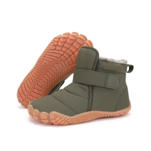 Kids Barefoot Winter Snow Boots with Zero Drop Wide Toe Box Waterproof Plush for Outdoor Sports for Autumn and Spring Seasons