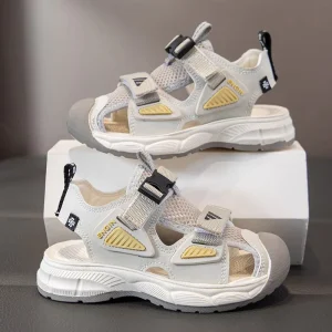 Kids Beach Shoes Boys Closed toe Velcro Sandals Casual Lightweight Non slip Hollowed out Sports Sandals