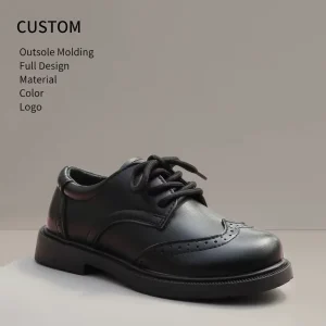 Kids Black Dress Shoes Leather Upper Lace Up Hook and Loop Strap Non Slip Thick Sole School Uniform Shoes OEM ODM