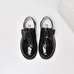 Kids Black Patent Leather Campus Shoes Boys Hook-and-Loop Strap Formal School Dress Shoes