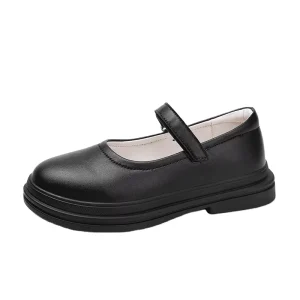 Kids Black School Shoes Waterproof PU Simple Outdoor Girls Sneakers