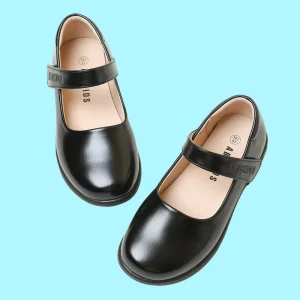 Kids Black School Shoes for Girls Custom Fashion Leather Durable Anti Slip Children Dress Shoes