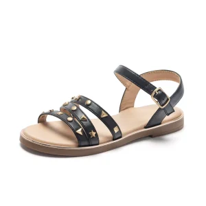 Kids Black Studded Strappy Sandals Girls’ Children’s Summer Fashion Trend Party Shoes for Daily Wear Casual Occasions