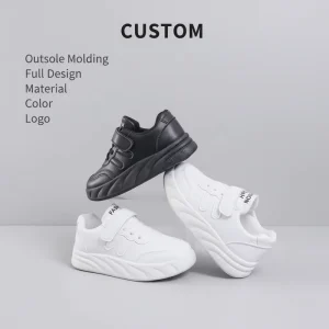 Kids Black/White Sneakers Hook-and-Loop Strap Chunky Platform Sole Non-Slip Casual School Walking Shoes Custom
