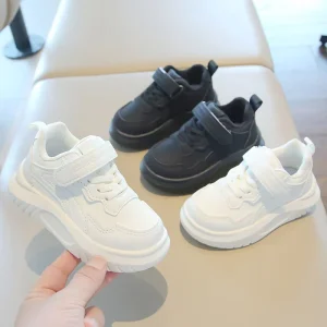 Kids Black White Sneakers Spring Autumn Solid Color Breathable Comfortable Unisex Baby Casual Shoes
