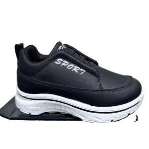 Kids Black White Sport Sneakers PU Leather Slip-On Casual Shoes for Boys & Girls Non-Slip Wear-Resistant Daily Walking Shoes