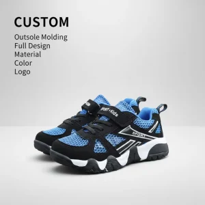 Kids Black Yellow Breathable Mesh Sports Sneakers Hook and Loop Strap Non-slip Casual Shoes Factory Direct OEM ODM Custom