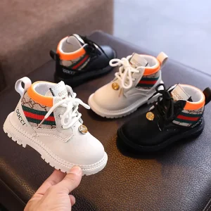 Kids Boots Fall and Winter Little Girl Boots Rubber Sole Ankle Leather Children’s Boots Boys Shoes