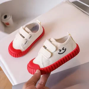 Kids Boys Girls Smiley Canvas Shoes Candy Color Soft Sole Kindergarten Indoor Walking Shoes