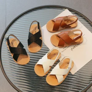 Kids Boys and Girls Flat Sandals Cute Summer Shoes Open Toe Ankle PU Leather Sport Sandals Beach Sandal Water Shoes