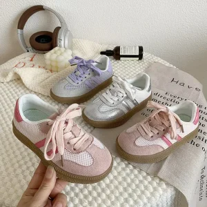 Kids Breathable Leather Sneakers Summer Lace Up Color Blocking Soft Soled Boy Sports Shoes All Seasons Casual Shoes
