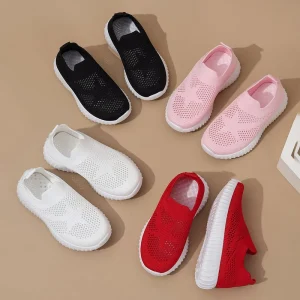 Kids Breathable Mesh Knit Sneakers Spring Autumn Summer Slip-On Casual Shoes for Boys and Girls