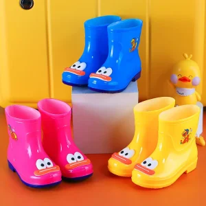 Kids Breathable Waterproof Fleece Lined Rain Boots for Boys Girls 2-11 Years Old Cartoon Non-slip Rubber Shoes Warm Snow Boots