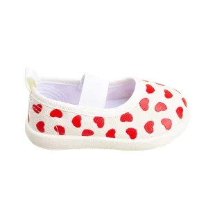 Kids Canvas Shoes Heart Printed Slip-on Flat Dressing Shoes Baby Girls Pink Cute Footwear
