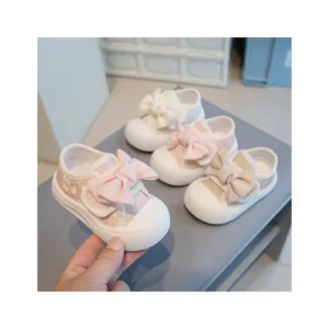 Kids Canvas Shoes With Bow Soft Bottom Kids Shoes Non slip Breathable Toddler Flat Sneakers Princess Shoes