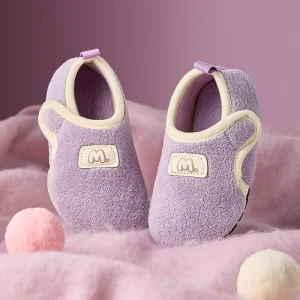 Kids’ Cartoon Plush Slippers Soft Sole Non Slip Winter Warm Boys Girls Indoor Home Heel Wrap Cotton Shoes Factory