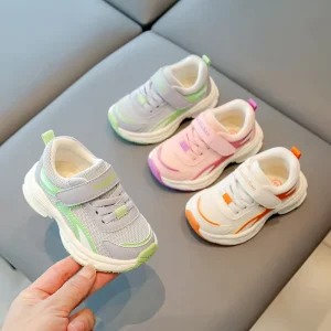Kids Casual Sneaker Breathable Polyester Surface Children Sports Shoes Girls Boys Casual Walking Shoes Hook Loop