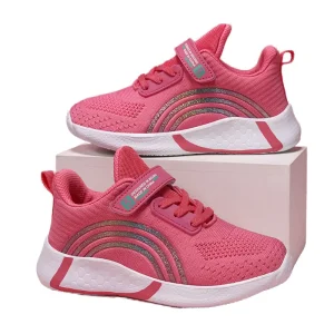 Kids Casual Sneakers for Girls Mesh Breathable Pink Running Shoes Lightweight Student White Shoe for Children